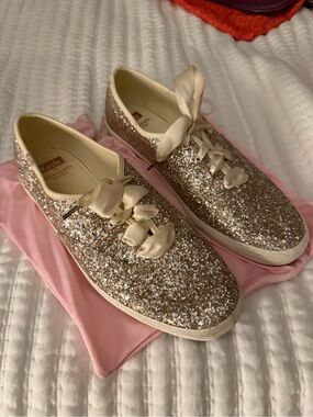 kate Spade Keds Glitter Ribbon Lace Sneakers